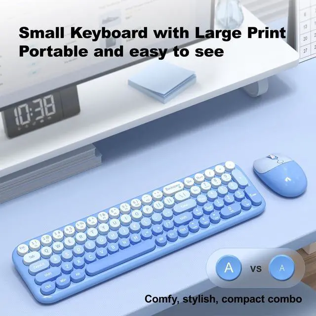 Alt view image 3 of 7 - Wireless Keyboard and Mouse Combo, Full Size 2.4G Retro Round Computer Keyboard and Mouse Set, Plug and Play, for Windows, Computer, Desktop, PC, Notebook - (Blue Gradient)