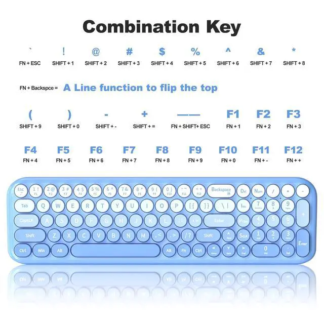 Alt view image 4 of 7 - Wireless Keyboard and Mouse Combo, Full Size 2.4G Retro Round Computer Keyboard and Mouse Set, Plug and Play, for Windows, Computer, Desktop, PC, Notebook - (Blue Gradient)