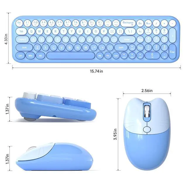Alt view image 7 of 7 - Wireless Keyboard and Mouse Combo, Full Size 2.4G Retro Round Computer Keyboard and Mouse Set, Plug and Play, for Windows, Computer, Desktop, PC, Notebook - (Blue Gradient)