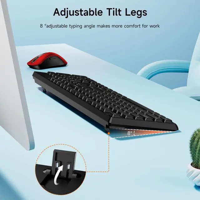 Alt view image 4 of 7 - Wireless Keyboard and Mouse Combo, 2.4G Full-Size Ergonomic Set with 1400 DPI Mouse, Lag-Free USB Receiver, 6-Month Battery Life for PC/Laptop/Windows/Mac (Black Keyboard + Red Mouse)