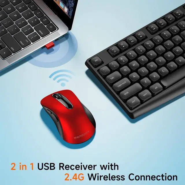 Alt view image 2 of 7 - Wireless Keyboard and Mouse Combo, 2.4G Full-Size Ergonomic Set with 1400 DPI Mouse, Lag-Free USB Receiver, 6-Month Battery Life for PC/Laptop/Windows/Mac (Black Keyboard + Red Mouse)