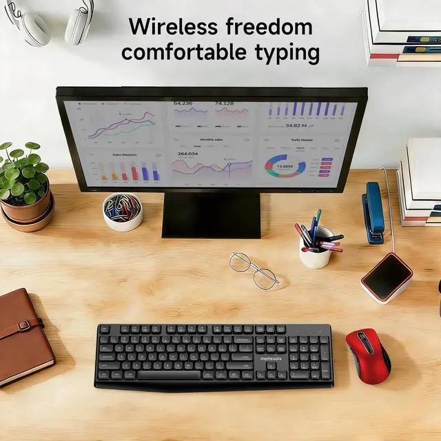 Alt view image 7 of 7 - Wireless Keyboard and Mouse Combo, 2.4G Full-Size Ergonomic Set with 1400 DPI Mouse, Lag-Free USB Receiver, 6-Month Battery Life for PC/Laptop/Windows/Mac (Black Keyboard + Red Mouse)