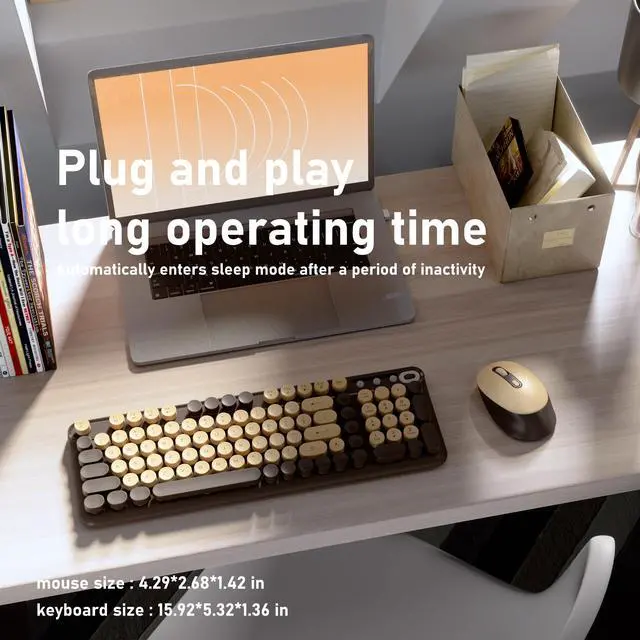 Alt view image 3 of 6 - Wireless Keyboard and Mouse Combo, Full-Size 2.4G Set with Number Pad, Long Battery Life, Plug Play for Office and Student Use (Coffee)