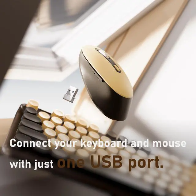 Alt view image 4 of 6 - Wireless Keyboard and Mouse Combo, Full-Size 2.4G Set with Number Pad, Long Battery Life, Plug Play for Office and Student Use (Coffee)