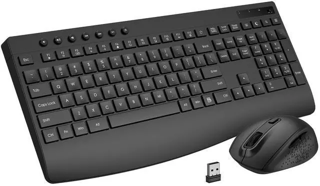 Main image of Wireless Keyboard and Mouse Combo, Full-Size Ergonomic Computer Set with Palm Rest, Lag-Free 2.4G USB Cordless Quiet Typing, Silent Click, Auto-Sleep for PC, Mac, Laptop, Windows (Black)