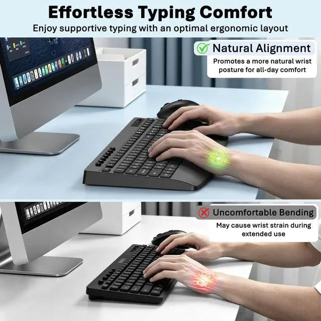 Alt view image 3 of 7 - Wireless Keyboard and Mouse Combo, Full-Size Ergonomic Computer Set with Palm Rest, Lag-Free 2.4G USB Cordless Quiet Typing, Silent Click, Auto-Sleep for PC, Mac, Laptop, Windows (Black)