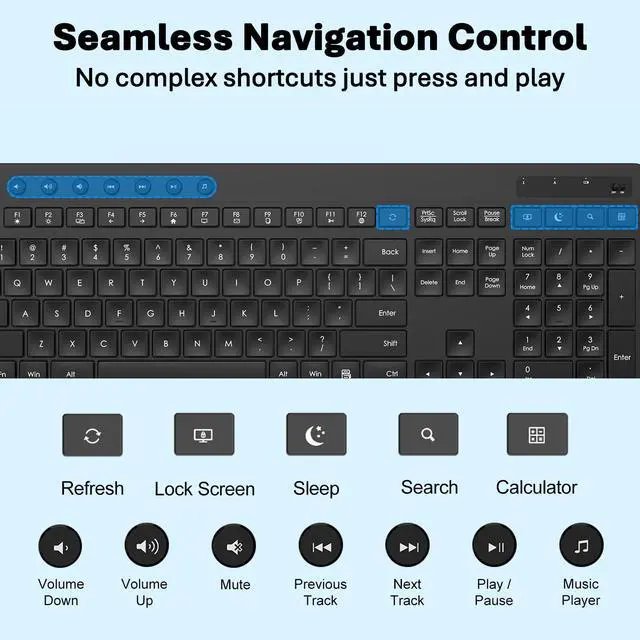 Alt view image 5 of 7 - Wireless Keyboard and Mouse Combo, Full-Size Ergonomic Computer Set with Palm Rest, Lag-Free 2.4G USB Cordless Quiet Typing, Silent Click, Auto-Sleep for PC, Mac, Laptop, Windows (Black)