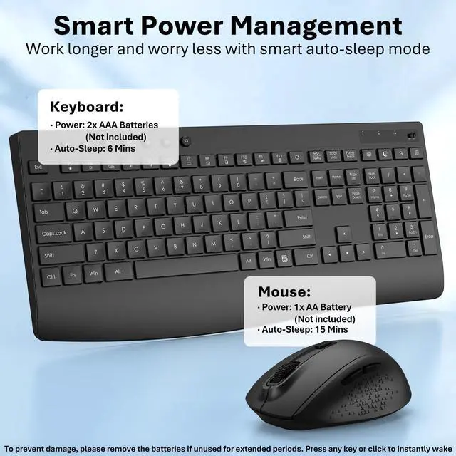 Alt view image 7 of 7 - Wireless Keyboard and Mouse Combo, Full-Size Ergonomic Computer Set with Palm Rest, Lag-Free 2.4G USB Cordless Quiet Typing, Silent Click, Auto-Sleep for PC, Mac, Laptop, Windows (Black)