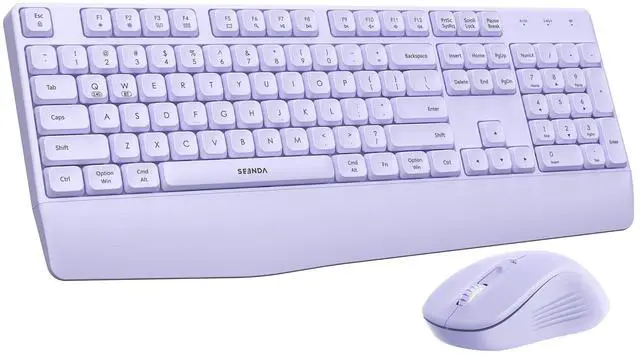 Main image of Wireless Bluetooth Keyboard Mouse Combo, Ergonomic Keyboard with Wrist Rest, Silent Mouse, USB & Bluetooth Multi-Device, Full-Size Compatible for Windows PC Laptop Mac MacBook, Purple