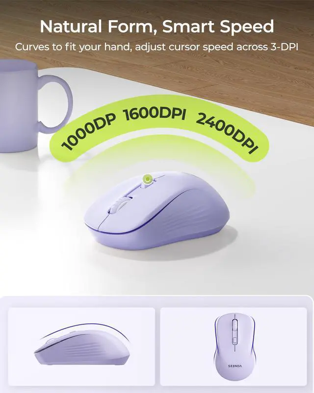 Alt view image 4 of 7 - Wireless Bluetooth Keyboard Mouse Combo, Ergonomic Keyboard with Wrist Rest, Silent Mouse, USB & Bluetooth Multi-Device, Full-Size Compatible for Windows PC Laptop Mac MacBook, Purple
