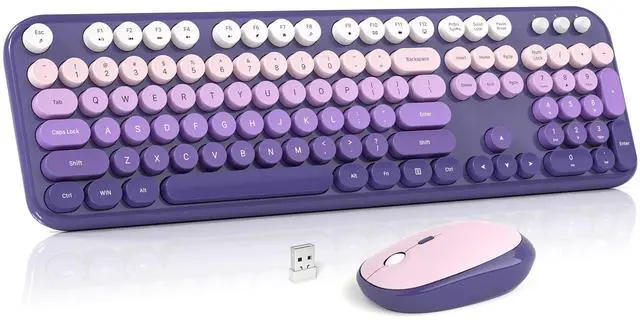 Main image of Wireless Keyboard and Mouse Combo, Colorful Computer Full Size 2.4G Plug and Play Wireless Typewriter Keyboard and Mouse Set for Computer, Desktop, PC (Purple Gradient)