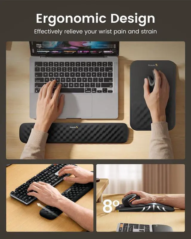 Alt view image 2 of 7 - KMP50 Ergonomic Mouse Pad Wrist Support and Wrist Rest for Computer Keyboard Set, Massage Design with Lycra Surface and Non-Slip PU Base for Pain Relief, Desk, Home, Office, Black