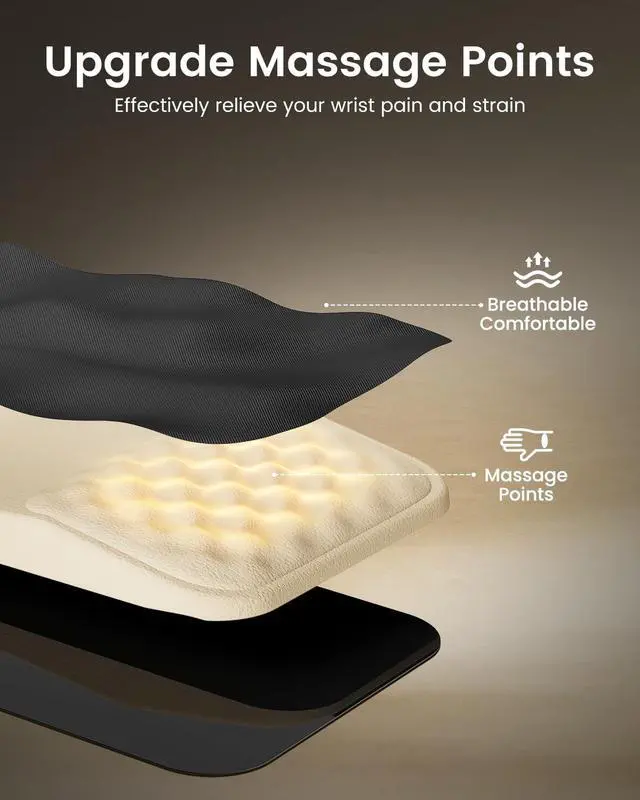 Alt view image 4 of 7 - KMP50 Ergonomic Mouse Pad Wrist Support and Wrist Rest for Computer Keyboard Set, Massage Design with Lycra Surface and Non-Slip PU Base for Pain Relief, Desk, Home, Office, Black