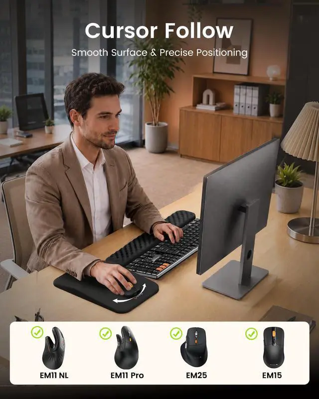 Alt view image 7 of 7 - KMP50 Ergonomic Mouse Pad Wrist Support and Wrist Rest for Computer Keyboard Set, Massage Design with Lycra Surface and Non-Slip PU Base for Pain Relief, Desk, Home, Office, Black