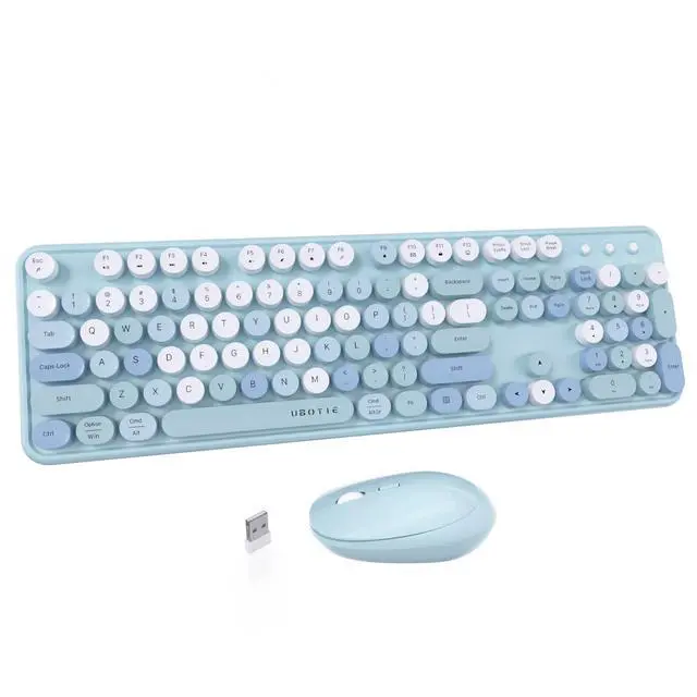 Main image of Colorful Wireless Keyboard and Mouse Combos, Retro Typewriter Floating Flexible Full-Sized Keys Computer Keyboard with Optical Mouse, 2.4GHz USB-A Connection for Windows Mac (Blue-Colorful)