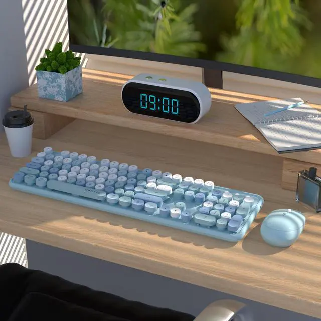 Alt view image 2 of 7 - Colorful Wireless Keyboard and Mouse Combos, Retro Typewriter Floating Flexible Full-Sized Keys Computer Keyboard with Optical Mouse, 2.4GHz USB-A Connection for Windows Mac (Blue-Colorful)