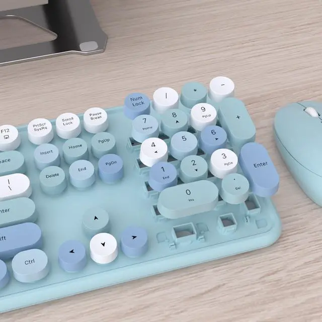 Alt view image 5 of 7 - Colorful Wireless Keyboard and Mouse Combos, Retro Typewriter Floating Flexible Full-Sized Keys Computer Keyboard with Optical Mouse, 2.4GHz USB-A Connection for Windows Mac (Blue-Colorful)