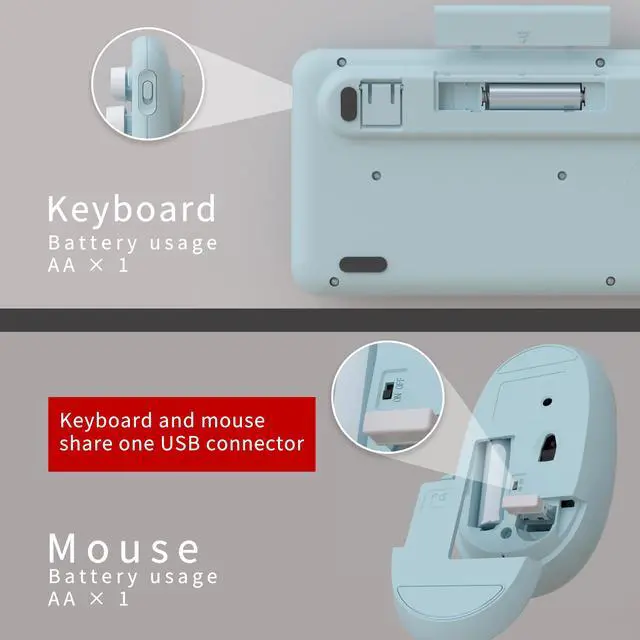 Alt view image 6 of 7 - Colorful Wireless Keyboard and Mouse Combos, Retro Typewriter Floating Flexible Full-Sized Keys Computer Keyboard with Optical Mouse, 2.4GHz USB-A Connection for Windows Mac (Blue-Colorful)