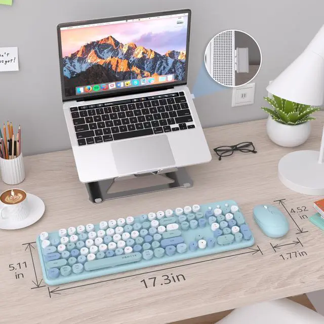 Alt view image 7 of 7 - Colorful Wireless Keyboard and Mouse Combos, Retro Typewriter Floating Flexible Full-Sized Keys Computer Keyboard with Optical Mouse, 2.4GHz USB-A Connection for Windows Mac (Blue-Colorful)