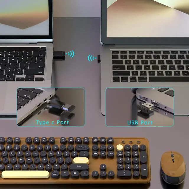 Alt view image 3 of 6 - Retro Wireless Keyboard and Mouse Combo with Wrist Rest - Aesthetic Typewriter Style, Full-Size Clicky Tactile Floating Round Keys, 2.4GHz Ergonomic Set for Mac, Windows(Coffee Color)