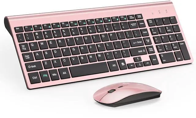 Main image of Wireless Keyboard and Mouse Ultra Slim Combo, 2.4G Silent Compact USB 2400DPI Mouse and Scissor Switch Keyboard Set with Cover, Batteries Included, for PC/Laptop/Windows/Mac - Rose Gold Black