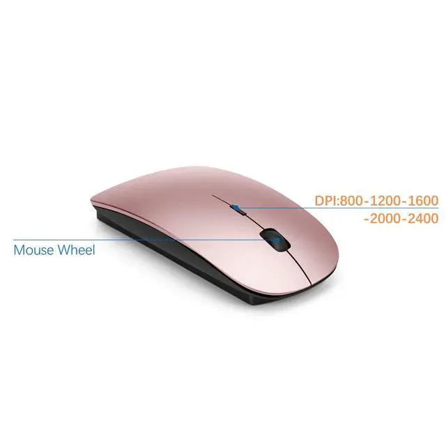 Alt view image 4 of 6 - Wireless Keyboard and Mouse Ultra Slim Combo, 2.4G Silent Compact USB 2400DPI Mouse and Scissor Switch Keyboard Set with Cover, Batteries Included, for PC/Laptop/Windows/Mac - Rose Gold Black