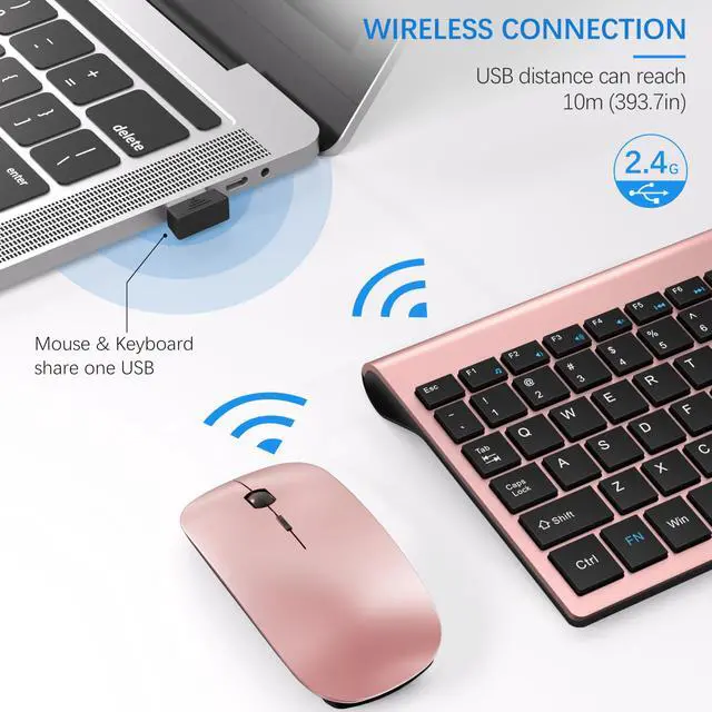 Alt view image 3 of 6 - Wireless Keyboard and Mouse Ultra Slim Combo, 2.4G Silent Compact USB 2400DPI Mouse and Scissor Switch Keyboard Set with Cover, Batteries Included, for PC/Laptop/Windows/Mac - Rose Gold Black