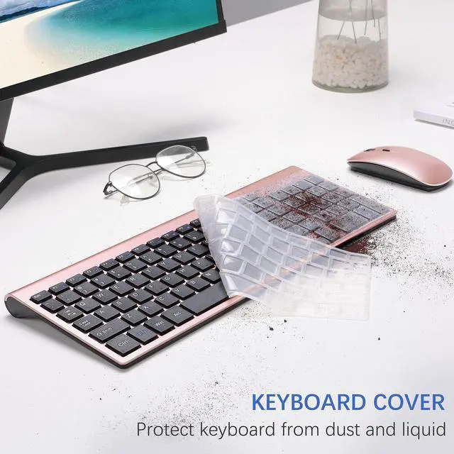 Alt view image 5 of 6 - Wireless Keyboard and Mouse Ultra Slim Combo, 2.4G Silent Compact USB 2400DPI Mouse and Scissor Switch Keyboard Set with Cover, Batteries Included, for PC/Laptop/Windows/Mac - Rose Gold Black