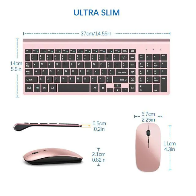 Alt view image 6 of 6 - Wireless Keyboard and Mouse Ultra Slim Combo, 2.4G Silent Compact USB 2400DPI Mouse and Scissor Switch Keyboard Set with Cover, Batteries Included, for PC/Laptop/Windows/Mac - Rose Gold Black