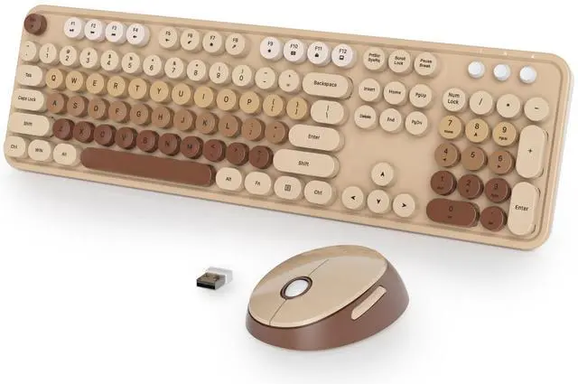 Main image of Wireless Keyboard and Mouse Combo, Retro Typewriter Full-Size Keyboard with Number Pad and Cute Mouse, Gradient Colorful Computer Keyboard for Windows PC Desktops Laptop