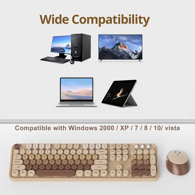 Alt view image 6 of 7 - Wireless Keyboard and Mouse Combo, Retro Typewriter Full-Size Keyboard with Number Pad and Cute Mouse, Gradient Colorful Computer Keyboard for Windows PC Desktops Laptop