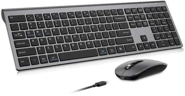 Main image of Rechargeable Wireless Bluetooth Keyboard and Mouse Combo, Full Size Silent Ergonomic Scissor Switch Keyboard and Optical Mouse Set, 2.4G Lag-Free Cordless Keyboard Mice for Computer,Mac,Laptop,PC-Grey