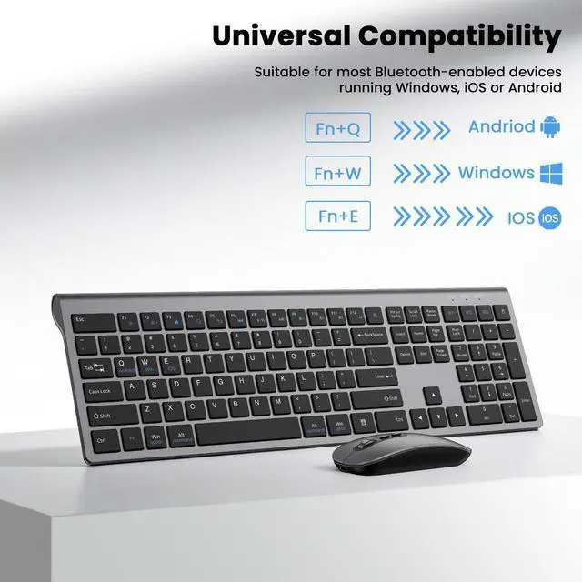 Alt view image 4 of 7 - Rechargeable Wireless Bluetooth Keyboard and Mouse Combo, Full Size Silent Ergonomic Scissor Switch Keyboard and Optical Mouse Set, 2.4G Lag-Free Cordless Keyboard Mice for Computer,Mac,Laptop,PC-Grey