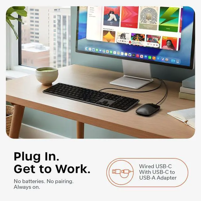 Alt view image 3 of 7 - Wired Keyboard and Mouse Combo, Slim CLX3 with USB-C Plug-and-Play Connectivity and Cross-Platform Compatibility, Designed for Desktop Workstations, Space Black