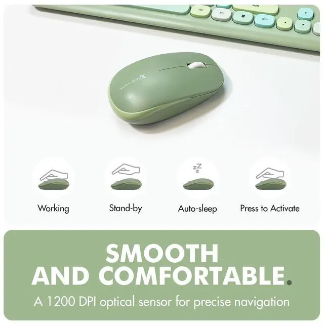 Alt view image 4 of 7 - Green Wireless Keyboard and Mouse Combo 2.4G and Bluetooth Connectivity, Retro Typewriter-Style Wireless Keyboard and Mouse Set, Colorful Bubble Keyboard for Aesthetic Workspaces