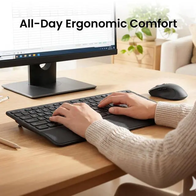 Alt view image 2 of 7 - Wireless Keyboard and Mouse with Wrist Rest, Full Size Multi Device Keyboard and Mouse Combo, Bluetooth Keyboard and Mouse Combo for Laptop PC Mac, Work Keyboard and Mouse