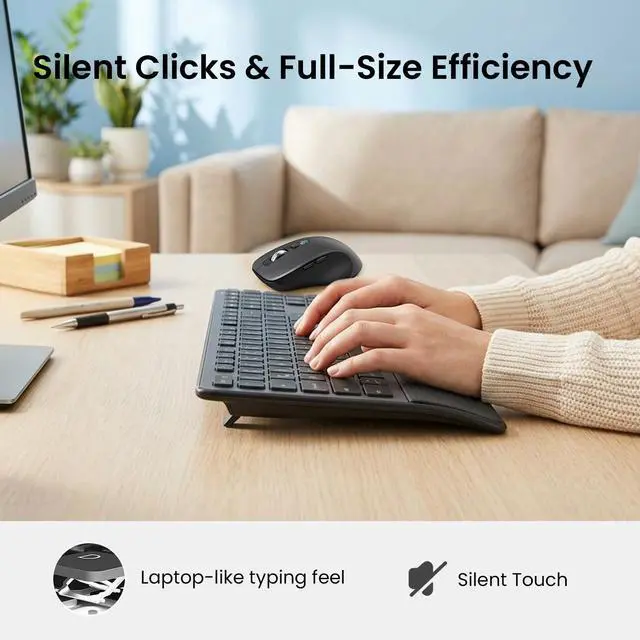 Alt view image 5 of 7 - Wireless Keyboard and Mouse with Wrist Rest, Full Size Multi Device Keyboard and Mouse Combo, Bluetooth Keyboard and Mouse Combo for Laptop PC Mac, Work Keyboard and Mouse