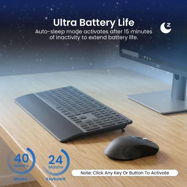 Alt view image 7 of 7 - Wireless Keyboard and Mouse with Wrist Rest, Full Size Multi Device Keyboard and Mouse Combo, Bluetooth Keyboard and Mouse Combo for Laptop PC Mac, Work Keyboard and Mouse