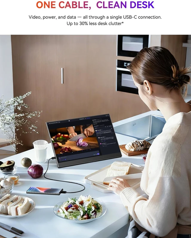 Alt view image 5 of 7 - Portable Monitor, 15.6" 125% sRGB Ultra-Slim IPS Display 1080P, USB-C & HDMI, Plug & Play, Built-In Stand, Dual Speakers, Portable Gaming Screen for Laptop & Console