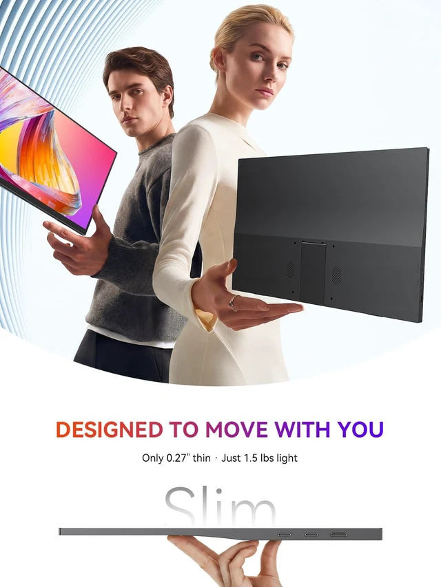 Alt view image 6 of 7 - Portable Monitor, 15.6" 125% sRGB Ultra-Slim IPS Display 1080P, USB-C & HDMI, Plug & Play, Built-In Stand, Dual Speakers, Portable Gaming Screen for Laptop & Console