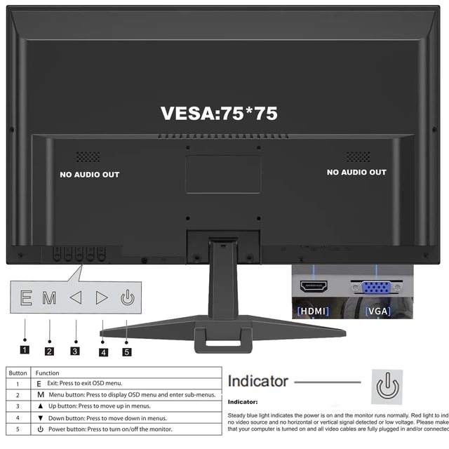 Alt view image 7 of 7 - 19-inch Full HD 75Hz Small Thin Monitor for laptops, Computers and desktops, HD+ 1440 x 900p, Anti-Glare, LED Display, VGA/HDMI Connection