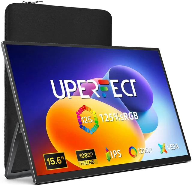 Main image of Portable Monitor 15.6", 125% sRGB Ultra-Slim Laptop Monitor with Protective Sleeve, Built-in Adjustment Stand | Speaker | VESA, HDMI USB-C Plug & Play Second Screen for Phone Game Console