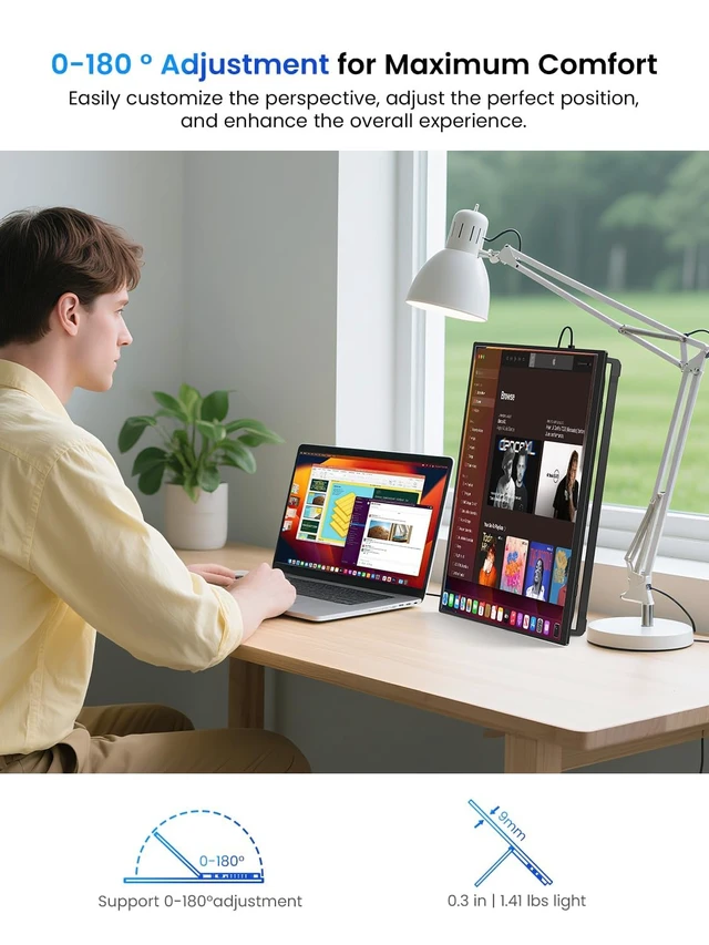 Alt view image 3 of 7 - Portable Monitor 15.6", 125% sRGB Ultra-Slim Laptop Monitor with Protective Sleeve, Built-in Adjustment Stand Speaker VESA, HDMI USB-C Plug & Play Second Screen for Phone Game Console