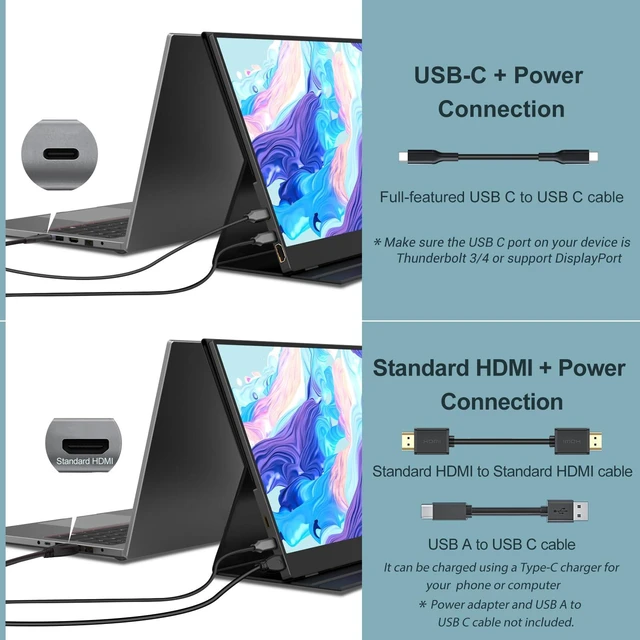 Alt view image 3 of 7 - Portable Monitor, 15.6 Inch FHD 1080P HDMI USB C Second External Monitor for Laptop, Desktop, MacBook, Phones, Tablet, PS5/4, Xbox, Switch, Built-in Speaker with Protective Case