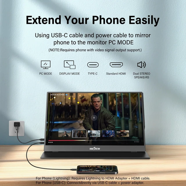 Alt view image 4 of 7 - Portable Monitor, 15.6 Inch FHD 1080P HDMI USB C Second External Monitor for Laptop, Desktop, MacBook, Phones, Tablet, PS5/4, Xbox, Switch, Built-in Speaker with Protective Case