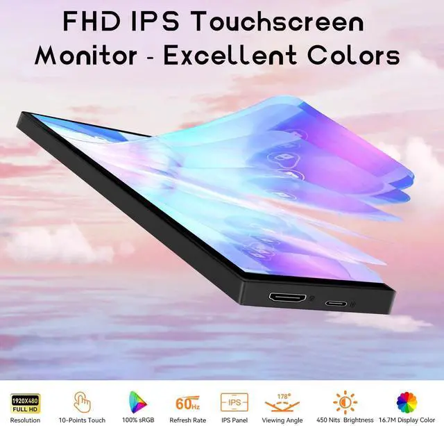 Alt view image 3 of 6 - Mini Monitor for PC, Upgraded 8.8 Inch Small Touchscreen Monitor 1920x480 Stretched Bar Monitor, Sensor Panel Temperature LCD Display, IPS USB Mini Screen for RPi, AIDA64 ARGB Computer Case