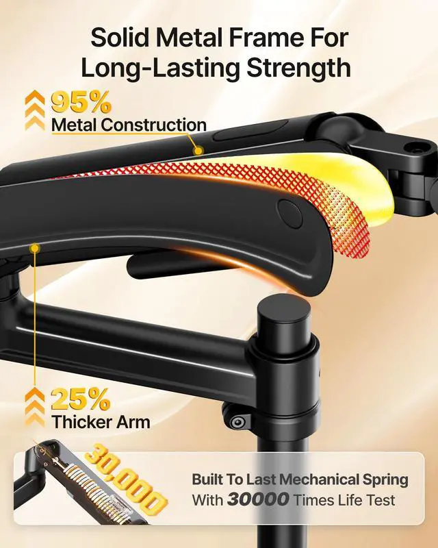 Alt view image 3 of 7 - Single Monitor Arm with Pole, Aluminum Heavy-Duty Height Adjustable Desk Stand for 1740 Ultrawide Computer Screens,Full Motions Arm Mechanical Spring Holds Up to 26.4lbs, VESA 75/100,Black