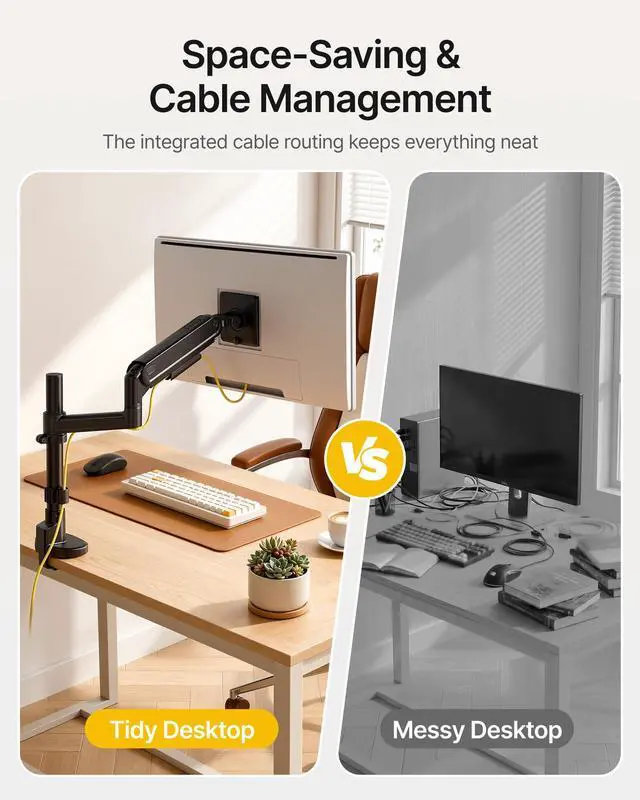 Alt view image 7 of 7 - Single Monitor Arm with Pole, Aluminum Heavy-Duty Height Adjustable Desk Stand for 1740 Ultrawide Computer Screens,Full Motions Arm Mechanical Spring Holds Up to 26.4lbs, VESA 75/100,Black