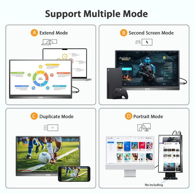 Alt view image 4 of 7 - Portable Monitor, 15.6" FHD 1080P USB C HDMI Travel Monitor for Laptop Plug & Play Ultra Slim Alloy Second External Monitor for Laptop PC Phone Mac, Built-in Speaker with Smart Cover