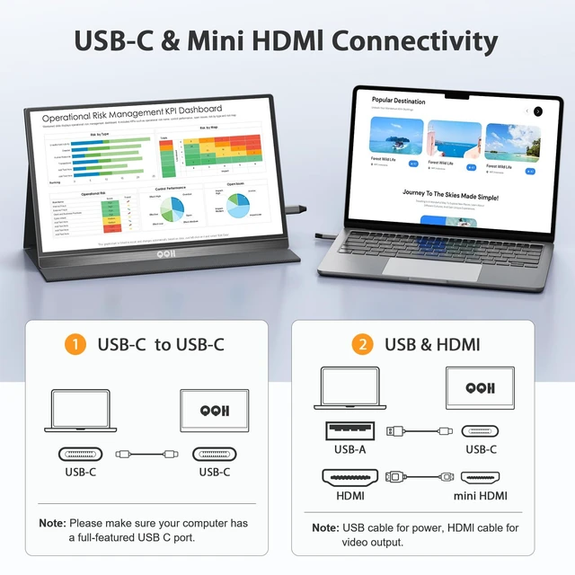 Alt view image 6 of 7 - Portable Monitor, 15.6" FHD 1080P USB C HDMI Travel Monitor for Laptop Plug & Play Ultra Slim Alloy Second External Monitor for Laptop PC Phone Mac, Built-in Speaker with Smart Cover